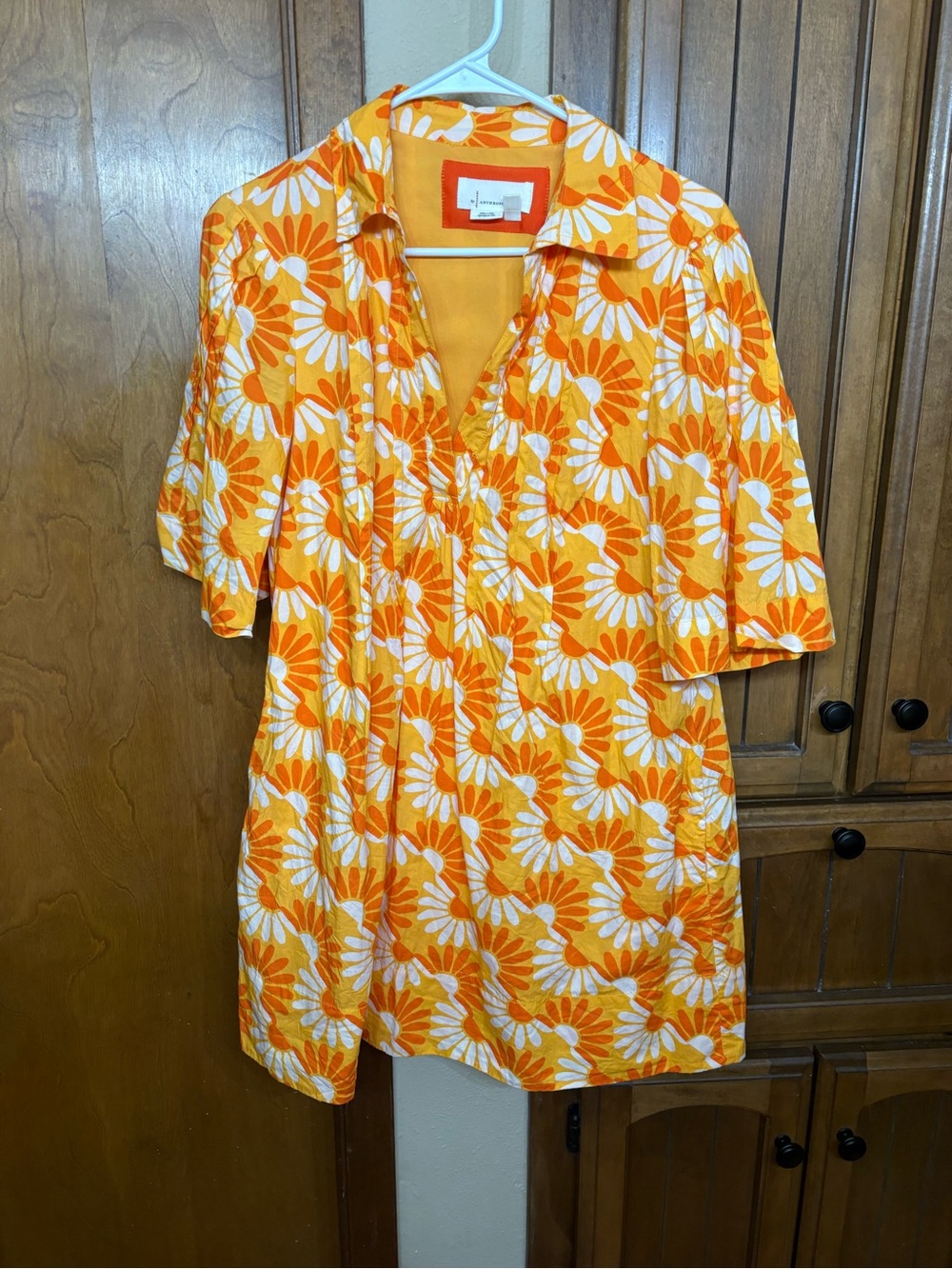 Anthropologie Orange and White Floral Mini Dress